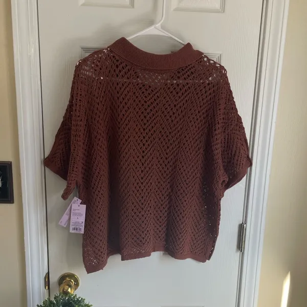 Wild Fable Boho Short Sleeve Knit Crochet Button-Up Cardigan - Image 4