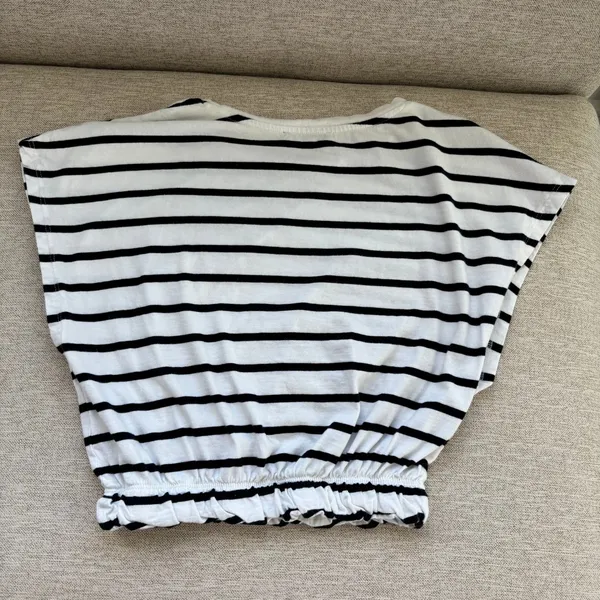 Zara Striped Elastic Hem Crop Top Small Cap Sleeve Nautical Coastal‎ Chic Preppy - Image 2