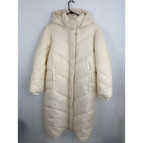 Banana Republic Factory Water Resistant Puffer Jacket Long Cream Parka Size XL - Image 3