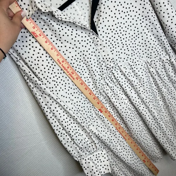 Zara Basic Polka Dot Babydoll Tunic Dress White Black Long Sleeve Pockets M - Image 4
