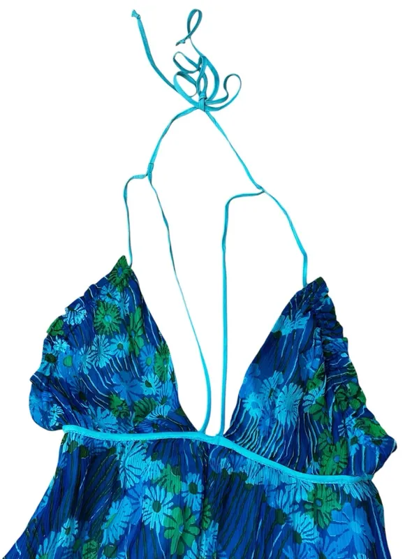 Urban Outfitters Halter Maxi Dress Blue Daisy Floral Boho Summer Party Fairy - Image 4