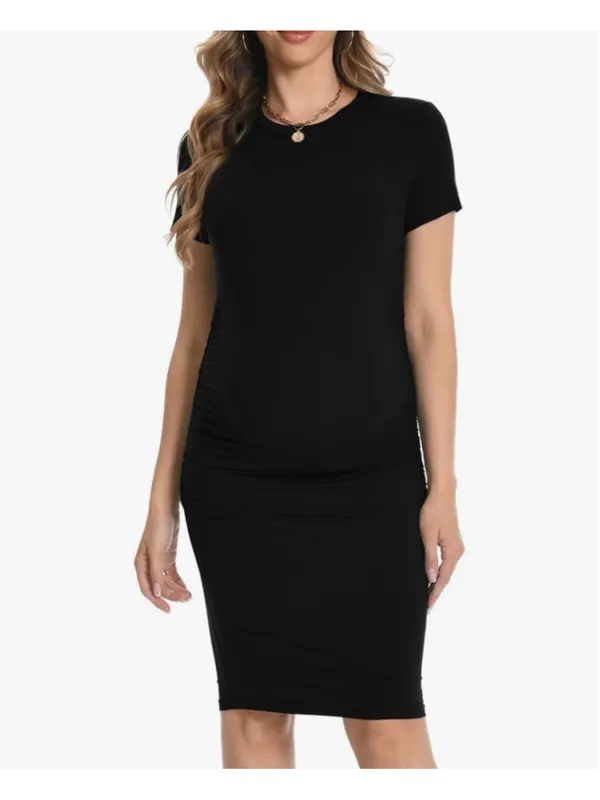 NEW Black Short Sleeve Maternity Dress Ruched Pregnancy S - Image 6