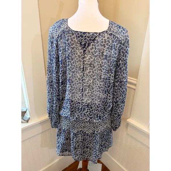Ulla Johnson Samira Dress Silk Floral Drop Waist Mini Dress Bleu Blue Size 10 - Image 3