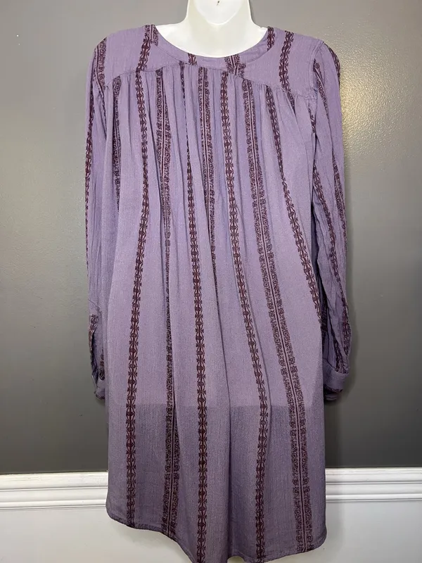 Free People Blouse Womens Medium Purple Striped Henley Long Sleeve Tunic Top - Image 8