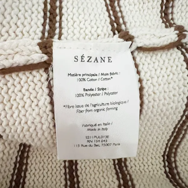 Sezane Leontine Cotton Henley Button Collar Pullover Jumper Sweater Ecru Camel - Image 3