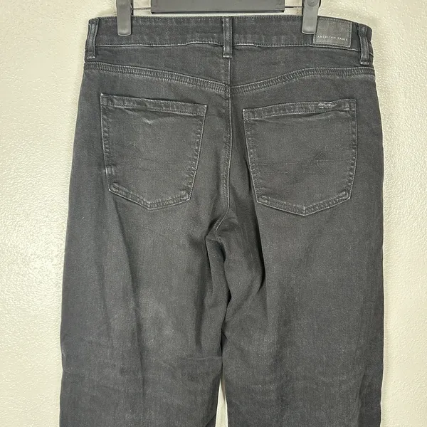 American Eagle Womens Size 8 Low Rise Baggy Wide Leg Jeans Black‎ Wash Stretch - Image 4