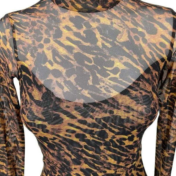 AllSaints Ambient Elia Leopard Animal Print Mesh Long Sleeve Bodysuit Top Size S - Image 3