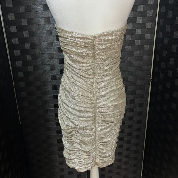 Hailey Adrianna Papell Dress Gold Metallic Ruched Strapless Bodycon Glam Hoco 10 - Image 6