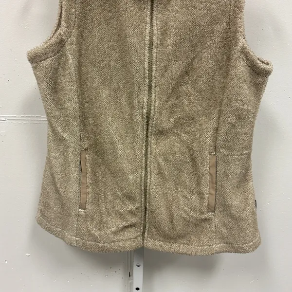 Eddie Bauer Tan Fleece Full Zip Vest Mock Neck Oatmeal Medium Fall Contemporary - Image 4