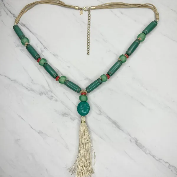 Chico's Faux Turquoise Tassel Pendant Necklace 34.25-38.25in ✨ - Image 2