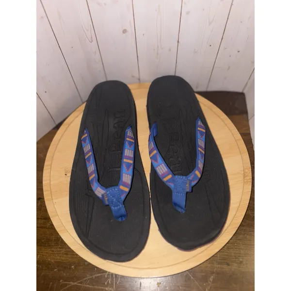 LL Bean Katahdin Flip Flops Women's‎ Sz 8 M Sandals Blue Aztec Pattern Beach - Image 6