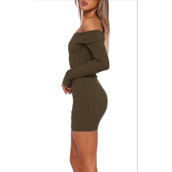 NEW Off The Shoulder Long Sleeve Bodycon Ribbed Cocktail Mini Dress S - Image 3