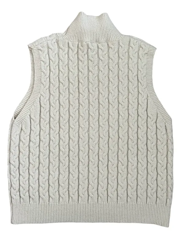 Entro Mock Neck Cable Knit Sweater Vest Cream Ivory Academia Preppy Large - Image 3