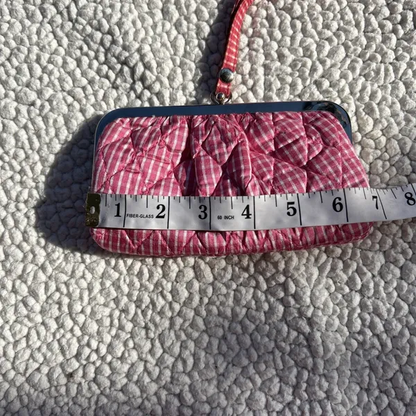Vera Bradley Pink Gingham Quilted Silk Kiss Lock‎ Wristlet Clutch Bag Pink White - Image 11