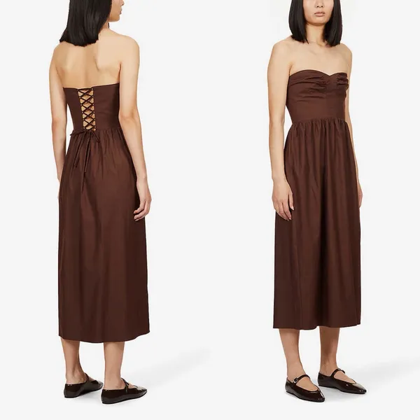 Reformation Buckley Strapless Midi Dress Brown Stretch Organic Cotton Size 2 New - Image 2