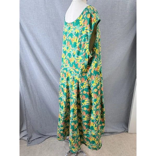 Bright and Beautiful Midi Dress Green Floral Sunburst Mod Retro Plus 24 - Image 8