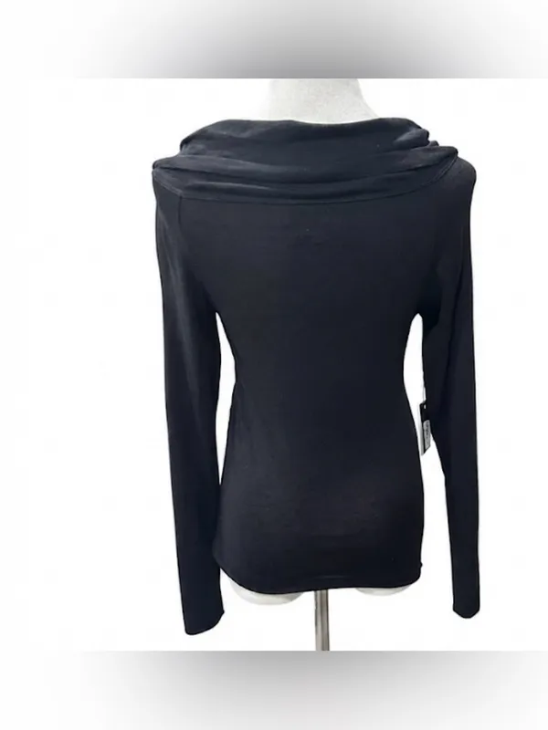 Babaton Aritzia Black Wrap Front Long Sleeve Top Size Large NWT Lyocell Wool - Image 2