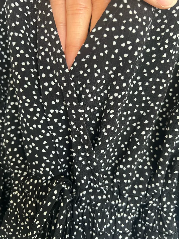 Luxxel Black and White Polka Dot Long-Sleeve Fit-and-Flare Romper - Image 2