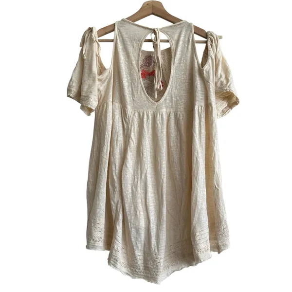 Free People Fast Time Beaded Cold Shoulder Floral Blouse S Boho - Image 3