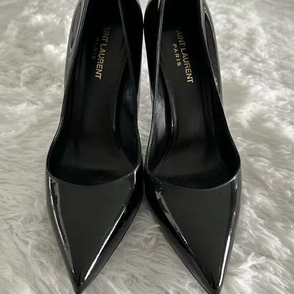Saint Laurent YSL Anja Black 110 Patent Leather Pumps Shoes Italy Sz 39.5 39 1/2 - Image 2