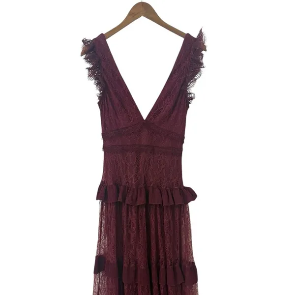 Lulus Marvelous Darling Burgundy Ruffled Tiered Maxi Dress size XS NWT - Image 7