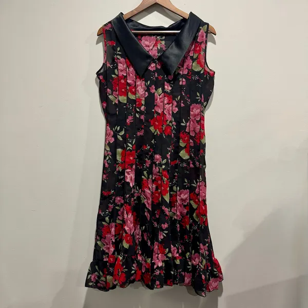 Sheer Floral Midi Dress Dark Romantic Gothic Satin Collar Size 8 - Image 4