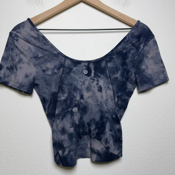 Lululemon Women Align Tee Top 4 Diamond Dye Lunar Rock True Navy Cropped T-Shirt - Image 2