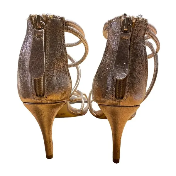 Chinese Laundry GOLD sparkly Open Toe Metallic Strappy Heels Size 8M - Image 6