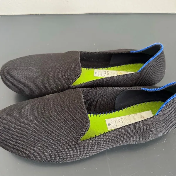 Rothy's The Flat Women’s Size 9 Ecru Textile Ballet Comfort Shoes Slip On Black - Image 7