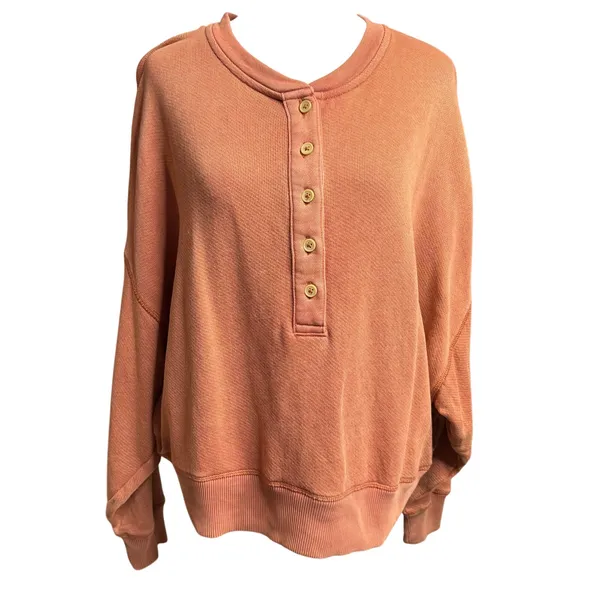 American Eagle Rust Henley Sweatshirt M Boxy Cozy Fall Casual - Image 2