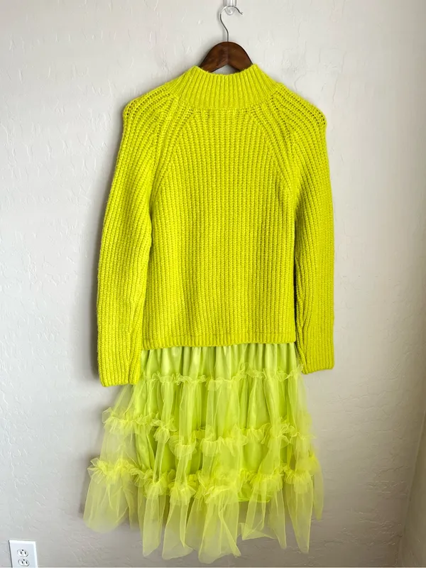 Amy Lynn Dressed in Lala Sweater Tulle Tiered Dress Lime Green Size Med NEW NWT - Image 4