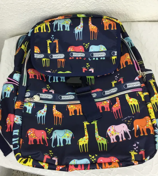Brosports Big BackPack Black Unisex Elephant Giraffe Print Light Packets Travel. - Image 2
