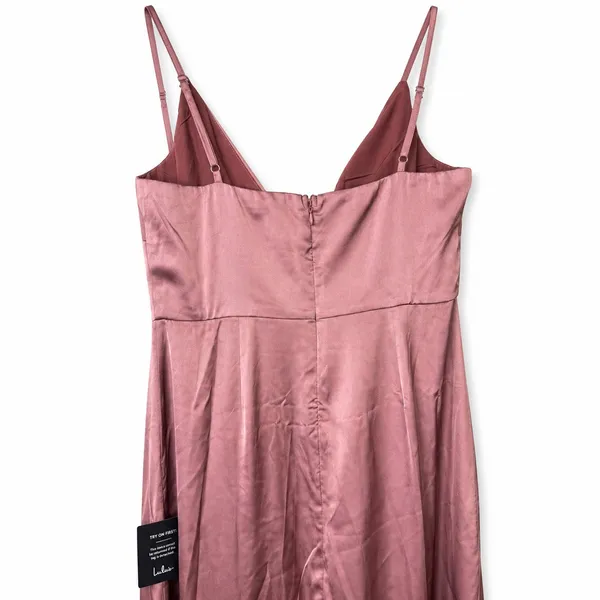 NEW Lulus Enchanted Moments Mauve Pink Satin Ruffled High-Low Dress Medium - Image 8