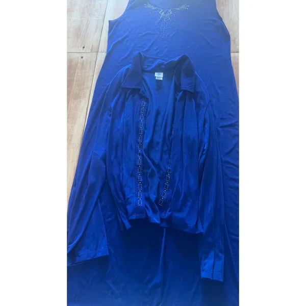 C.O.C. USA Royal Blue Rhinestone Maxi Dress and Jacket Set XL‎ - Image 2