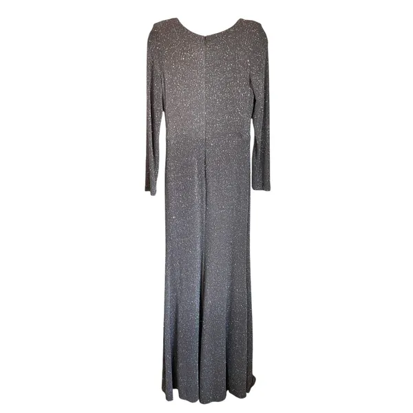 Betsy & Adam Long Sleeve Glitter Knit Gown‎ maxi ball gown prom wedding Size 8 - Image 4