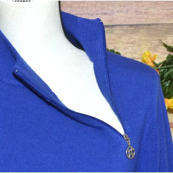 Designers Original Luxe 360 Ladies Blue Mock Neck Sweater Size XL Shoulder Zip - Image 4