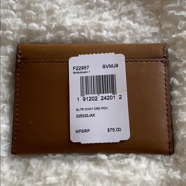 Coach Glitter Cheeky Card Pouch in Light Brown Leather - Image 5