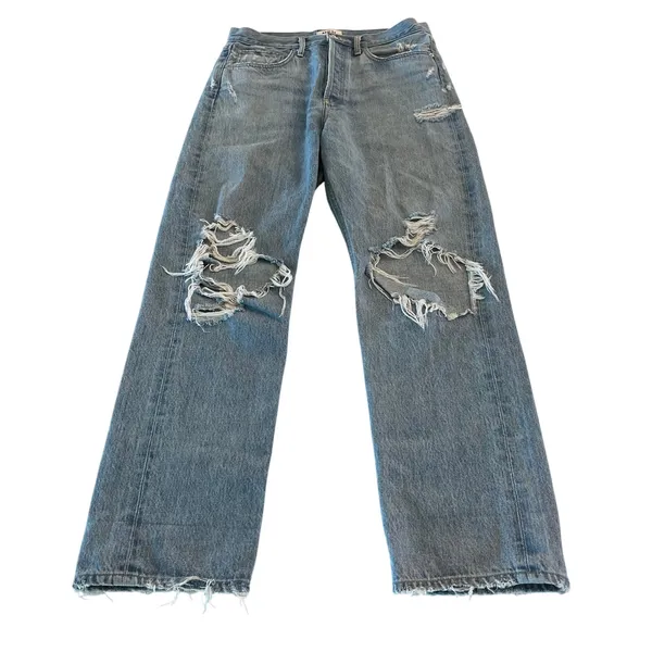 Agolde 90's Mid Rise Loose Fit Straight Leg Jeans Distressed Size 27‎ - Image 2