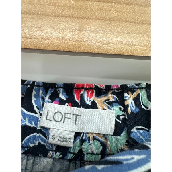 LOFT Blue Floral Wide Leg Cropped Pants‎ Womens Size S Pull On Stretch Career - Image 6