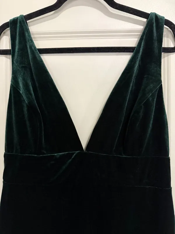 Lulus Three Cheers Forest Green Velvet Bodycon Dress Womens Size XL Deep V Neck - Image 2