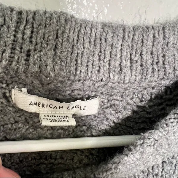 American Eagle Women's Size XS Pointelle Crew Neck Sweater Gray Open Knit‎ - Image 12