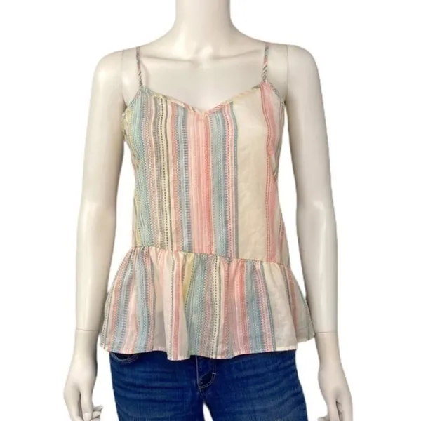 True Craft Boho Striped Peplum Tank Top Coastal Coquette Boho Cottagecore Size M - Image 2