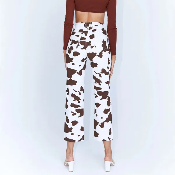 Princess Polly Be Wild Pants White and Brown Cow Print Size 2 - Image 3