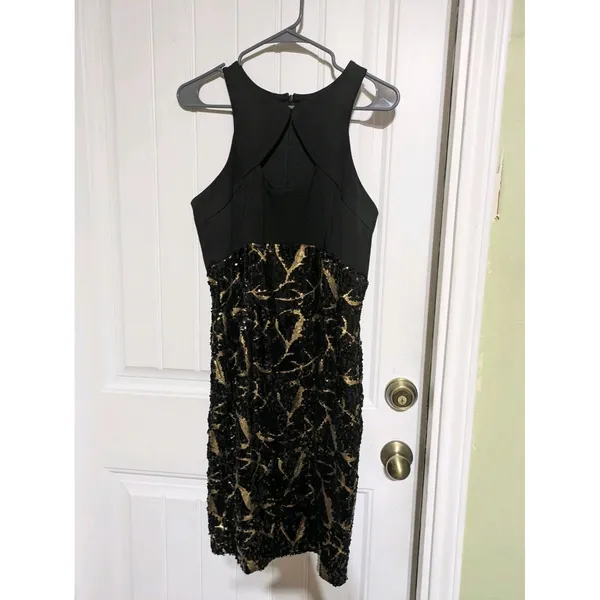 Cache Dress Women Black Gold Sequin Sleeveless Knee Length Cocktail Size 4 - Image 6