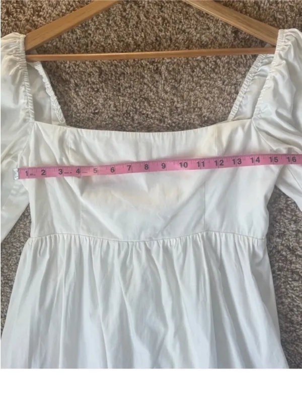 Reformation White Organic Cotton Square-Neck Puff Sleeve Dress - Image 6
