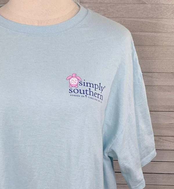 Simply Southern Women's 100% Cotton Tee Light Blue w Turtle Graphic-Large - Image 3