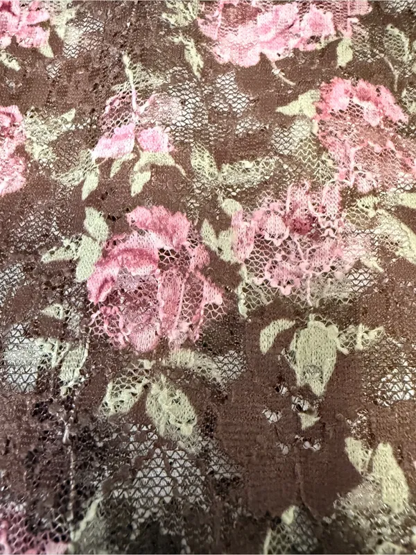 New In Floral Mesh Mock Neck Top Brown‎ Pink Rose Print M - Image 9