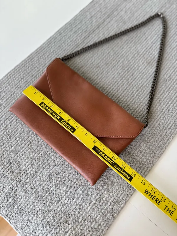 J. Crew Leather Envelope Clutch in Cognac Brown with Aged Brass Chain Strap - Image 4