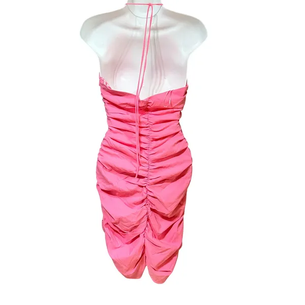 Zara Pink Ruched Halter Cutout Mini Dress Womens Size Small Bodycon Summer Party - Image 2