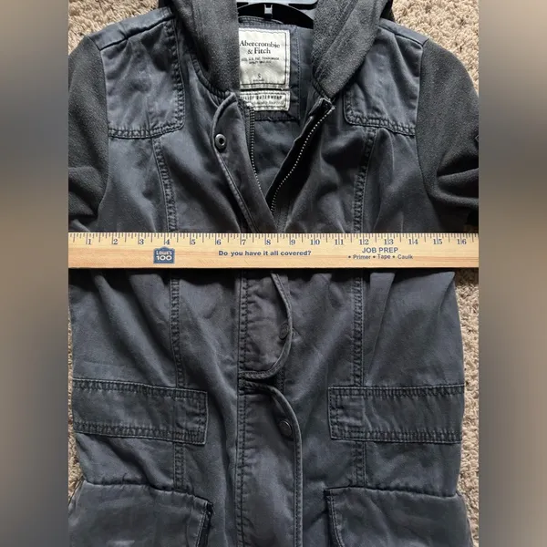 Abercrombie & Fitch Jacket Womens Charcoal Gray Military Hooded Utility, S‎ - Image 15